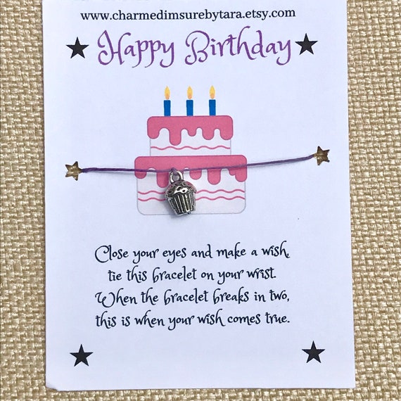 Happy Birthday cupcake charm wish bracelet/ waxed cord | Etsy