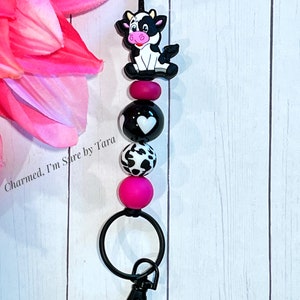 Lanyard, Cute Cow Beaded Lanyard, Teacher Lanyard, Nurse, School, Name Badge Holder