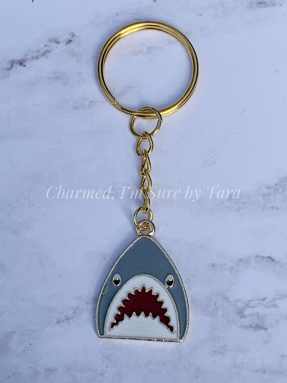 Enamel shark charm keychain/ gold tone | Etsy