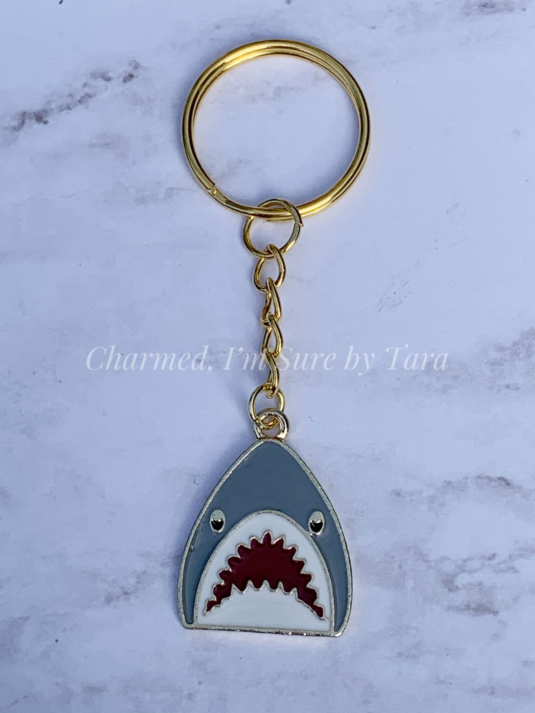 Enamel Shark Charm Keychain/ Gold Tone Etsy