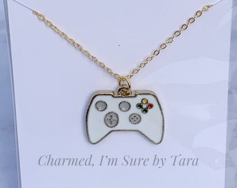 Gamer charm necklace/ enamel charm/ gold tone