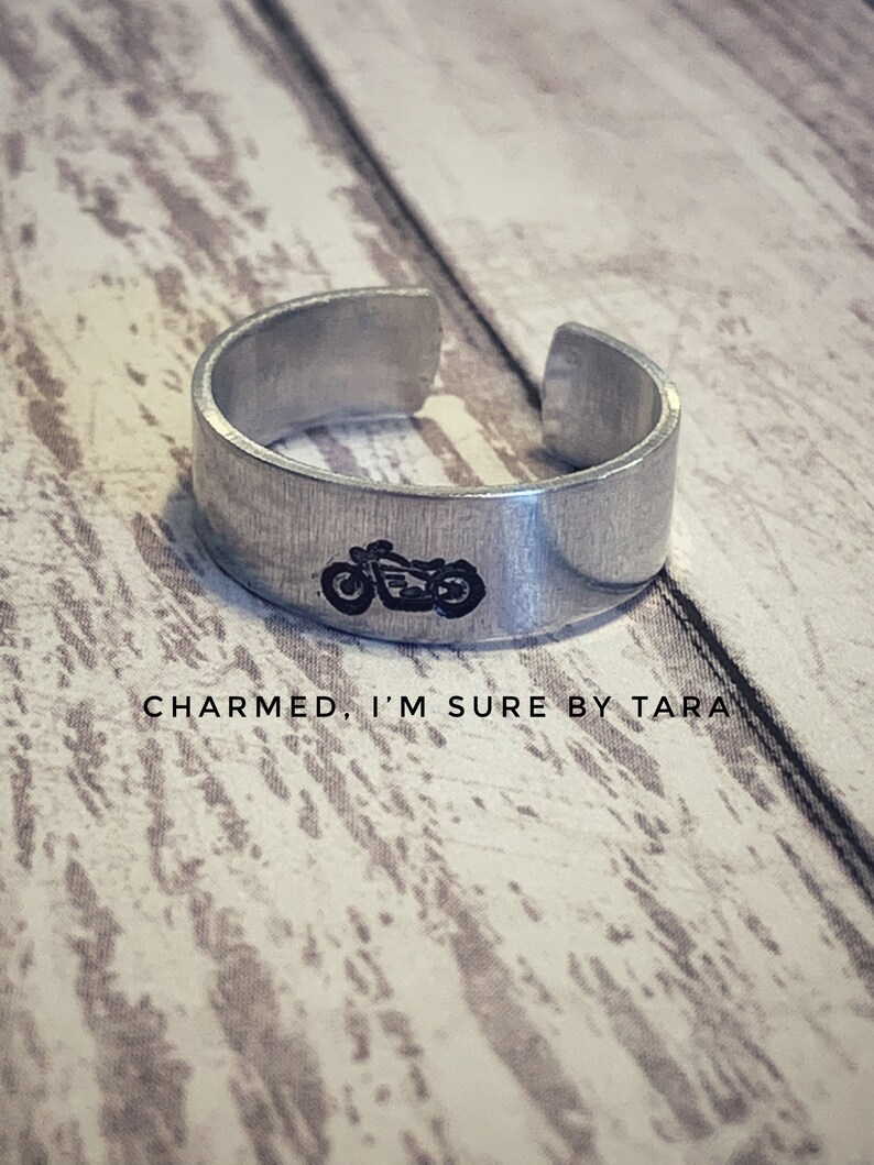Motorcycle hand stamped ring