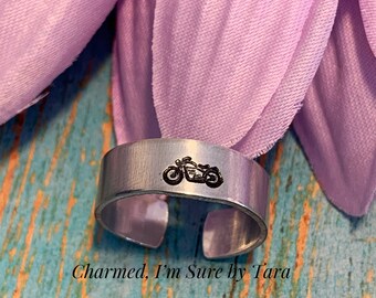 Motorcycle hand stamped ring