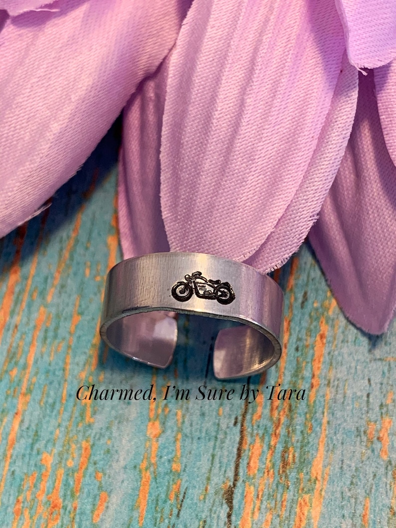 Motorcycle hand stamped ring