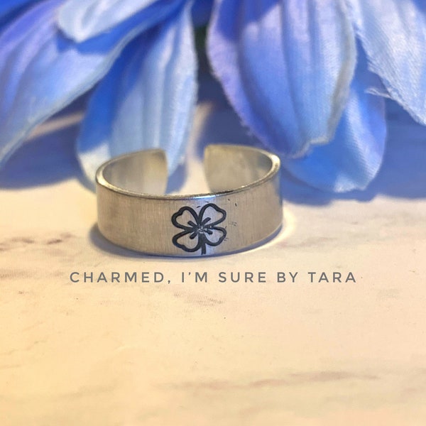 Four leaf clover hand stamped ring