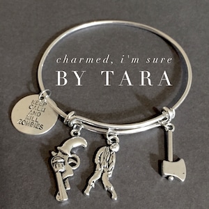 Keep calm and kill zombies walking dead inspired bangle charm bracelet.