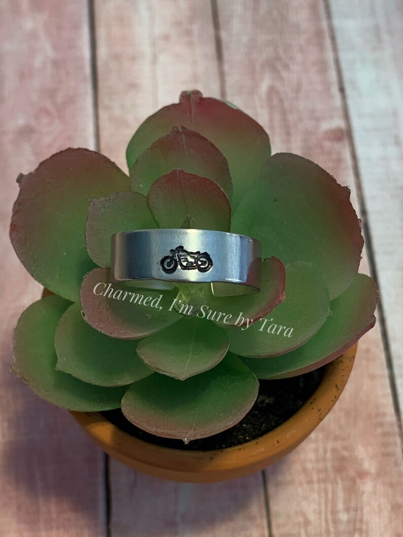 Motorcycle hand stamped ring