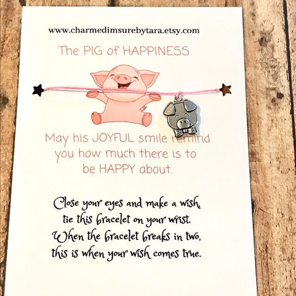 The Pig of Happiness Wish Bracelet/ Charm Bracelet/ Motivational/ Inspirational