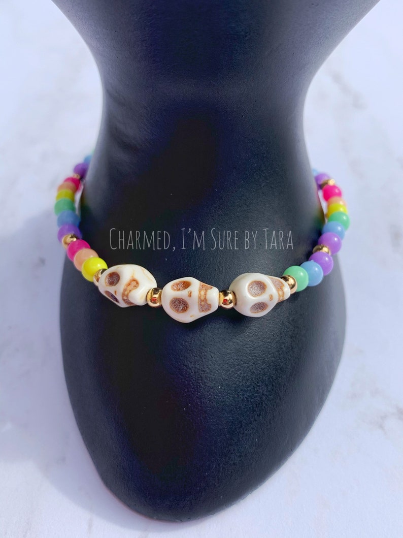 Pastel beaded skull bracelet