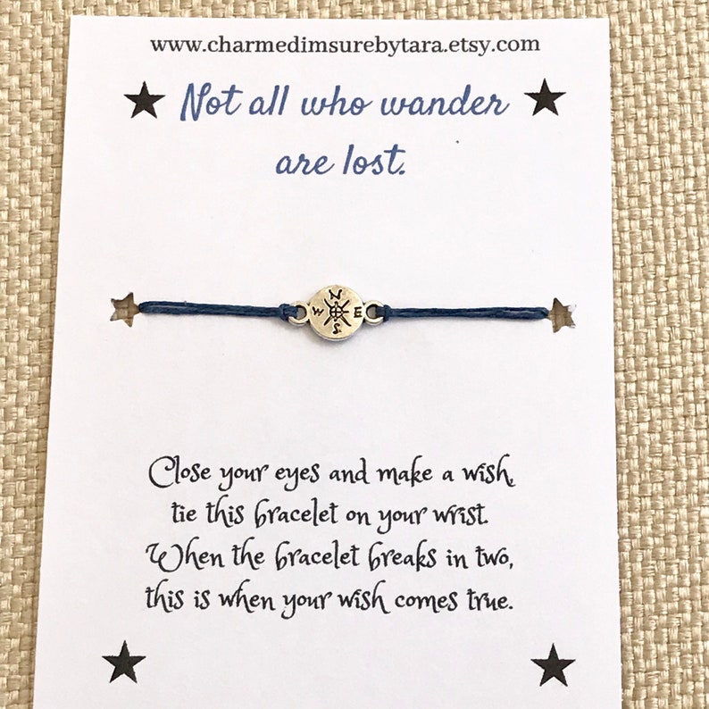 Tiny Compass Charm Wish Bracelet / Waxed Cord Bracelet/ Etsy