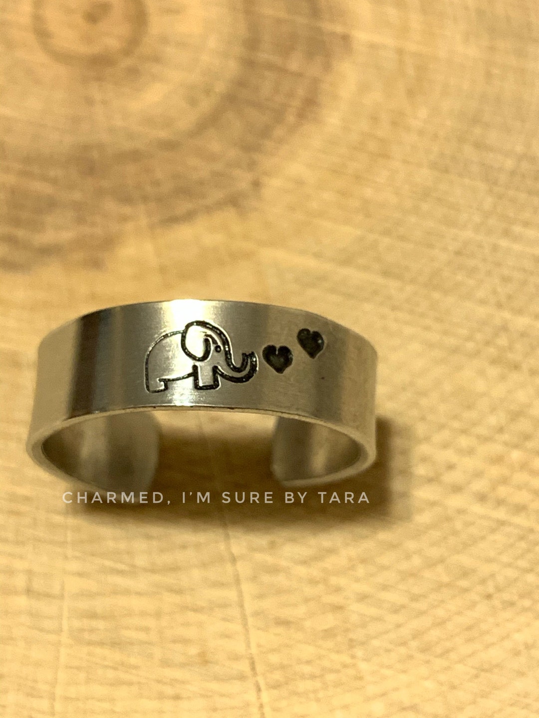 Elephant Hand Stamped Ring - Etsy