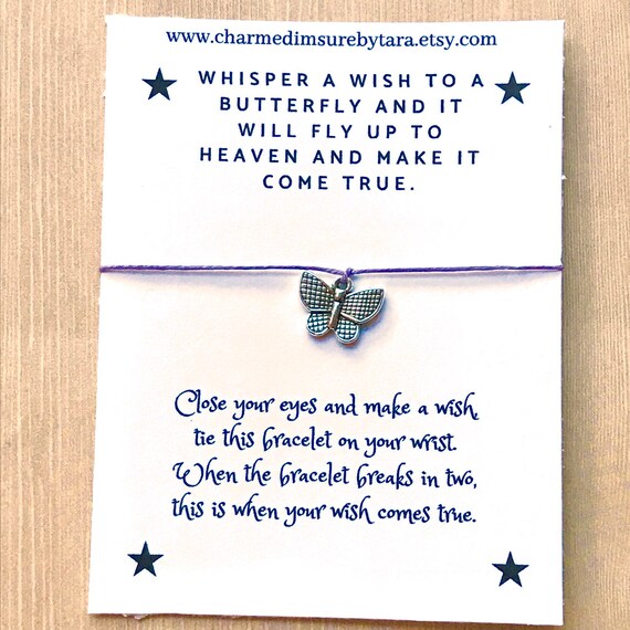 Butterfly charm wish bracelet/ waxed cord | Etsy