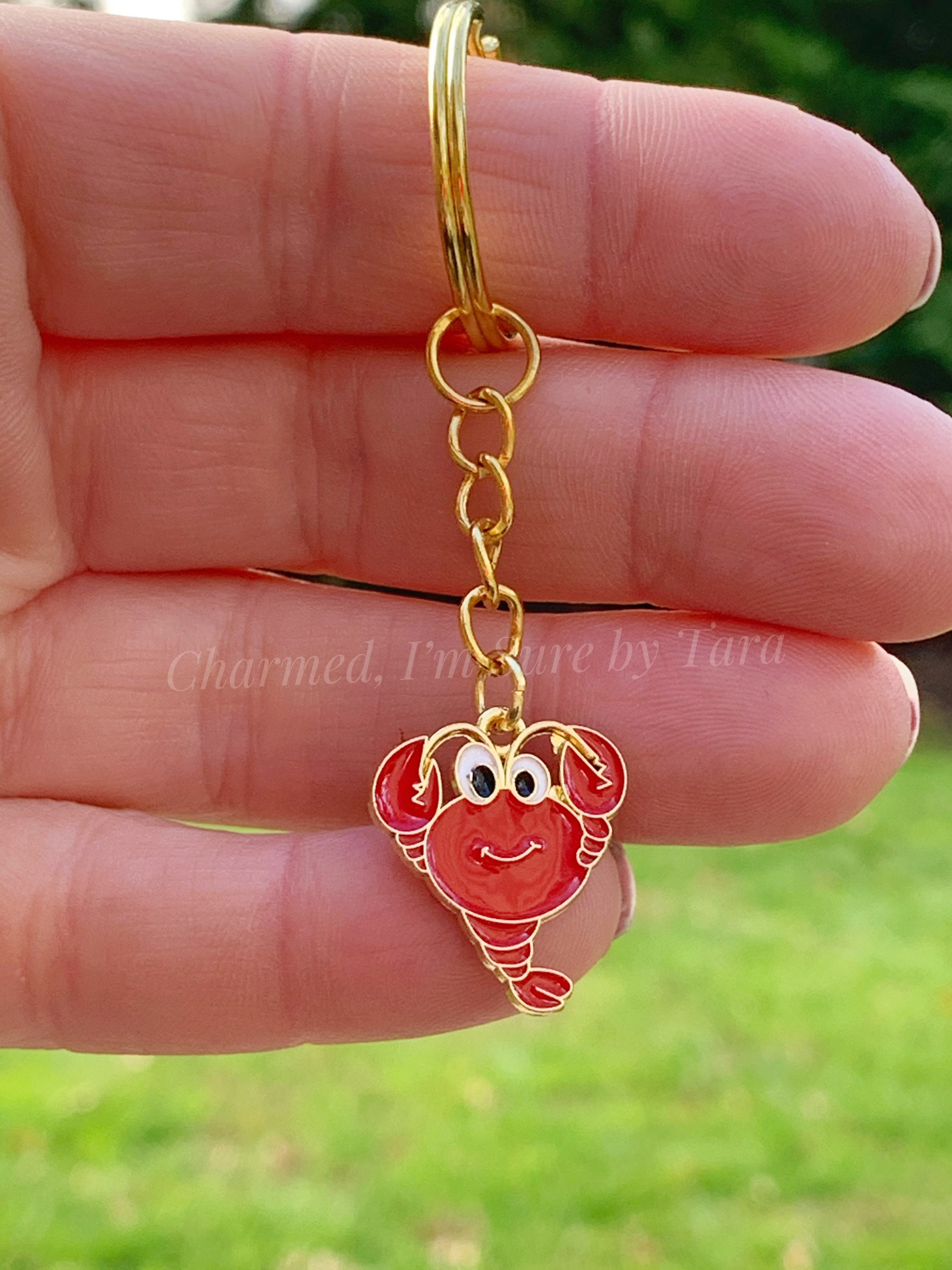 Enamel lobster charm keychain / gold tone Etsy