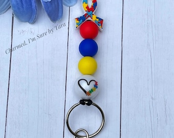 Lanyard, Autism Awareness Beaded Lanyard, Teacher Lanyard, Nurse, School, Name Badge Holder