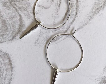 Silver spike hoop earrings