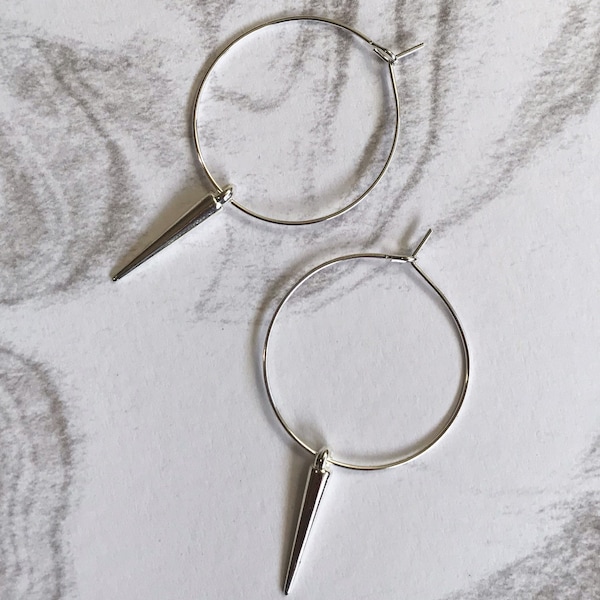 Silver spike hoop earrings