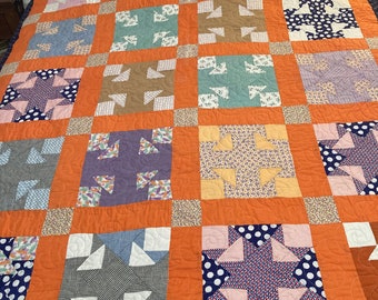 Orange Sashed Vintage Quilt