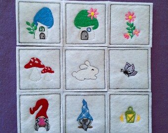 Embroidered Match Game - Gnomes - Memory Game - Compliant toy - Quiet time game - Travel game