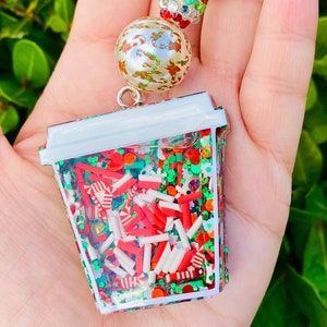 Christmas Coffee Beaded Shaker Keychain, Christmas Shaker Keychain, Coffee Keychain, Christmas, Shaker Keychain, Christmas Keychain, Cute