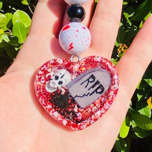 Horror Beaded Shaker Keychain, Halloween Beaded Keychain,Halloween Shaker Keychain, Beaded Halloween Keychain,Scary Keychain,Horror Keychain