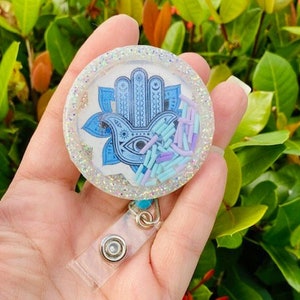 Evil Eye Shaker Badge Reel, Hamsa Shaker Badge Holder, Cute Badge Reel, Cute, Badge Reel, Badge Holder, Hand Badge Reel, Gift Idea,Shaker