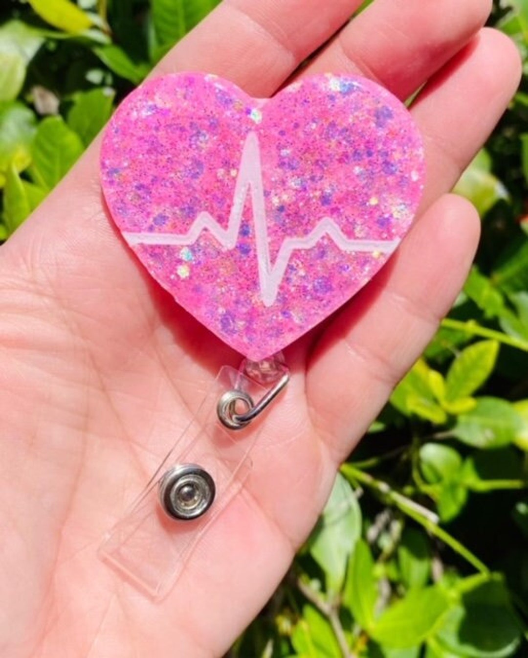 EKG Heart Beat Badge Holder, Heart Beat Badge Reel, Heart Badge