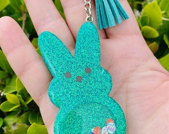 Marshmallow Bunny Shaker Keychain, Easter Beaded Keychain