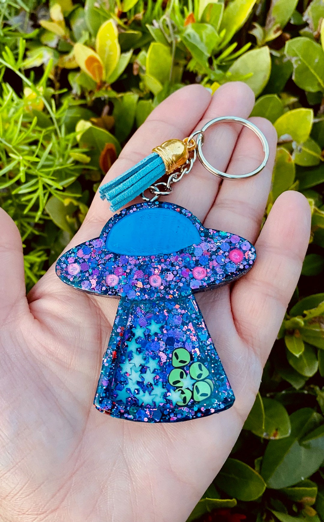 UFO Shaker Keychain With Tassel, Shaker Keychain, UFO, Keychain, Alien