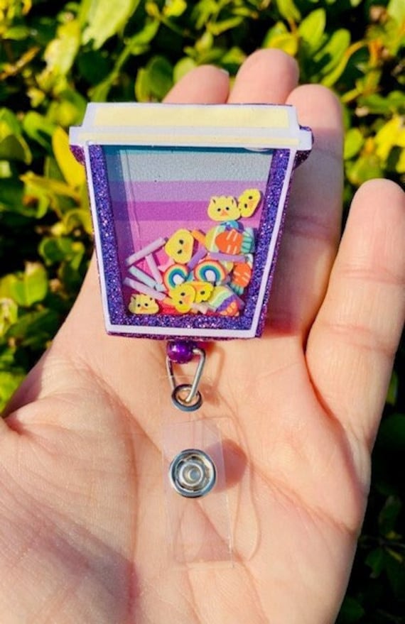 Easter Coffee Cup Shaker Badge Reel, Easter Shaker Badge Reel, Easter Badge Holder, Badge Buddy, Cute Badge Holder, Easter Badge Buddy, Cute