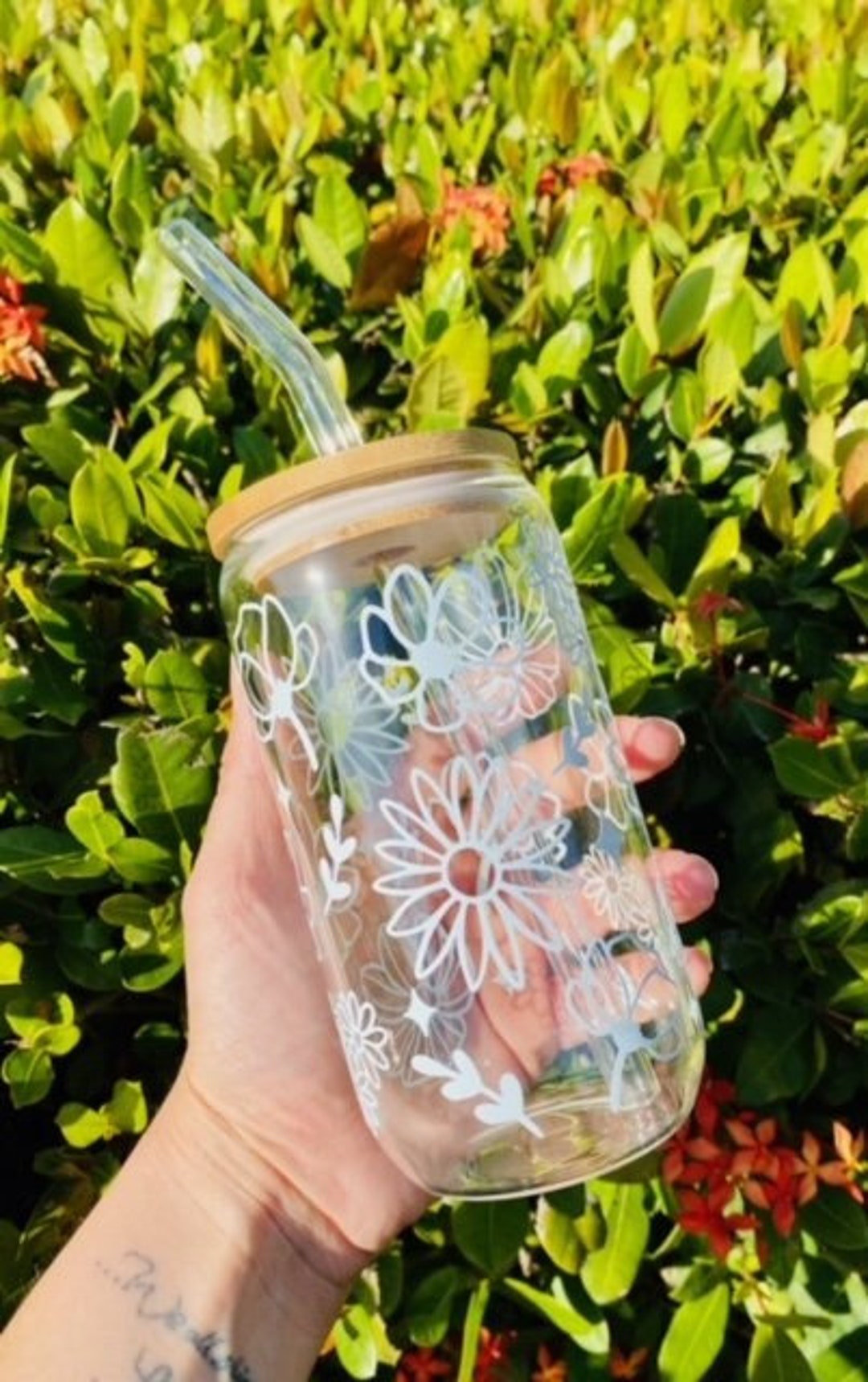 Wildflower Glass Can With Glass Straw, Floral Glass Tumbler, Flowers,  Flowers Glass Beer Can Tumbler, Floral, Cute Glass, Springtime, Glass 