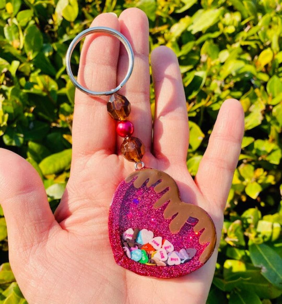 Valentine Heart Shaker Keychain, Beaded Silver Keychain Hardware
