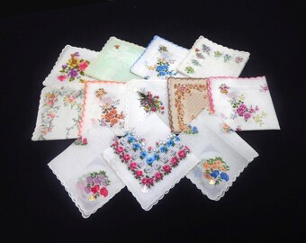 Set of 12 ladies cotton handkerchiefs. Floral handkerchiefs. Handkerchiefs with label