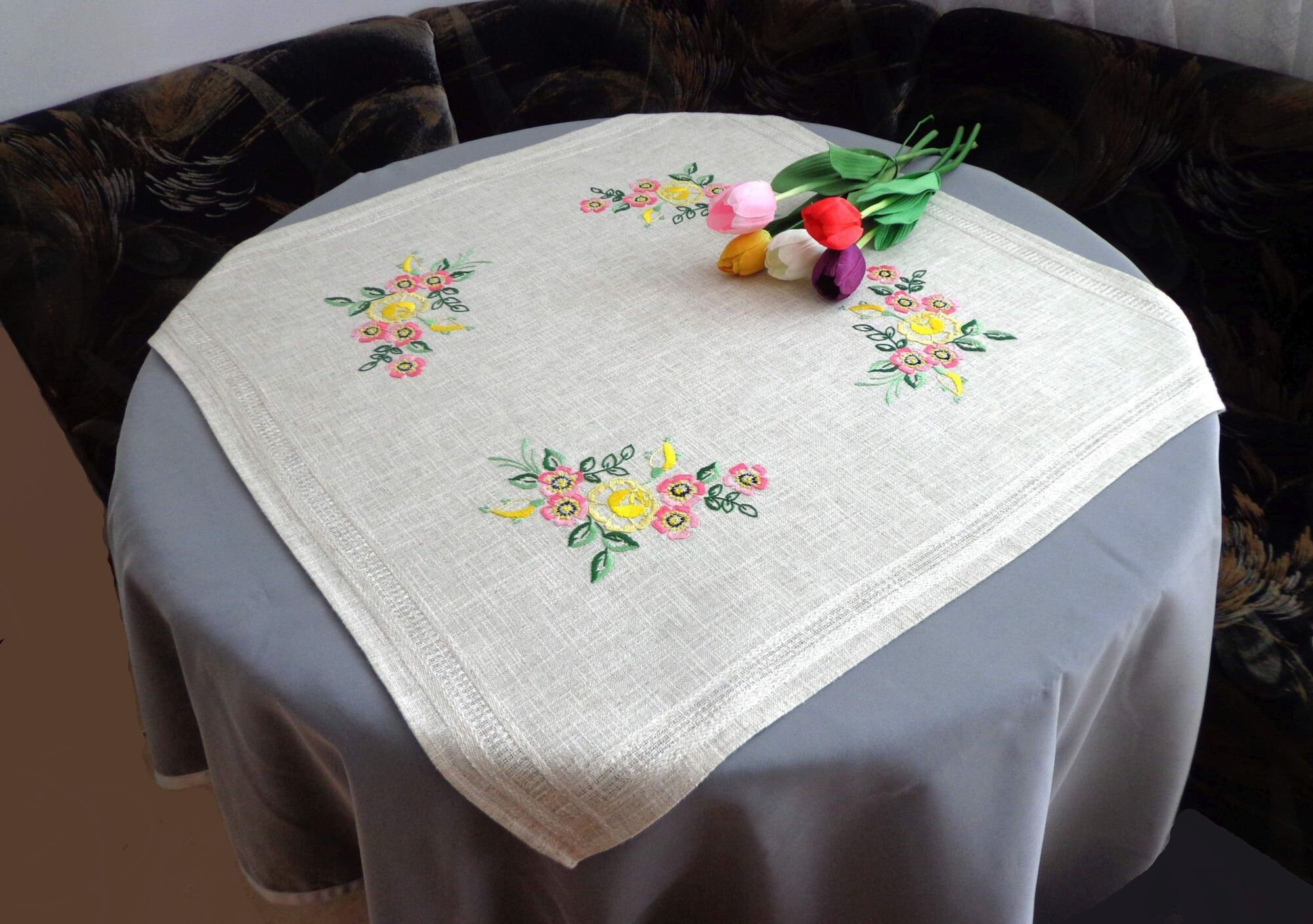 Vintage West Germany Hand Embroidered Tablecloth Cotton Etsy UK