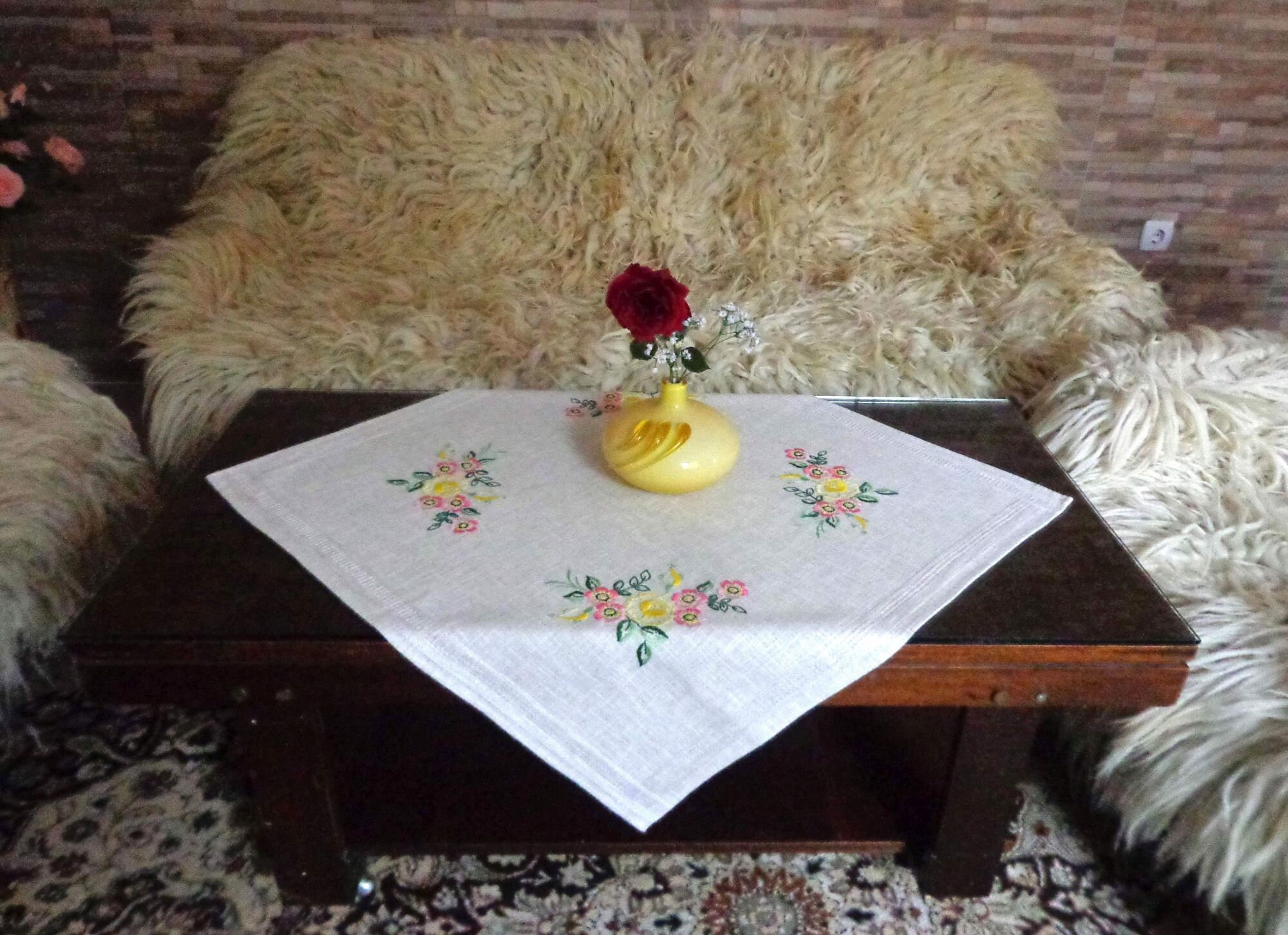 Vintage West Germany Hand Embroidered Tablecloth Cotton Fabric. Etsy UK