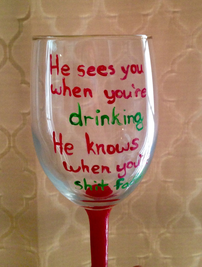 Naughty Christmas Wine Glass-Naughty-Hand Lettering-Single Glass-Funny Quotes-Holiday Glass