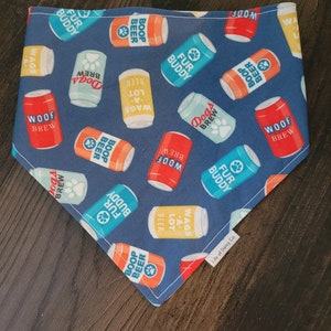 Beer cans tacos burgers hotdogs lobster pizza reversible dog bandana with snap buttons