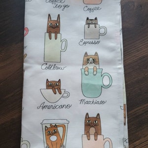 Cats and coffee mugs cat lover cat mom white kitchen tea towel gift