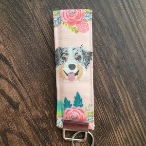 Aussie australian shepherd pink key fob key chain lanyard