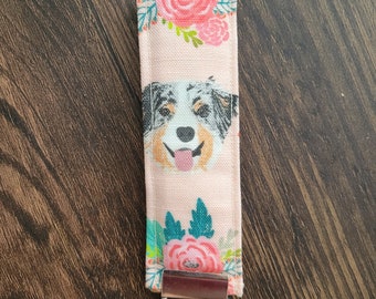Aussie australian shepherd pink key fob key chain lanyard