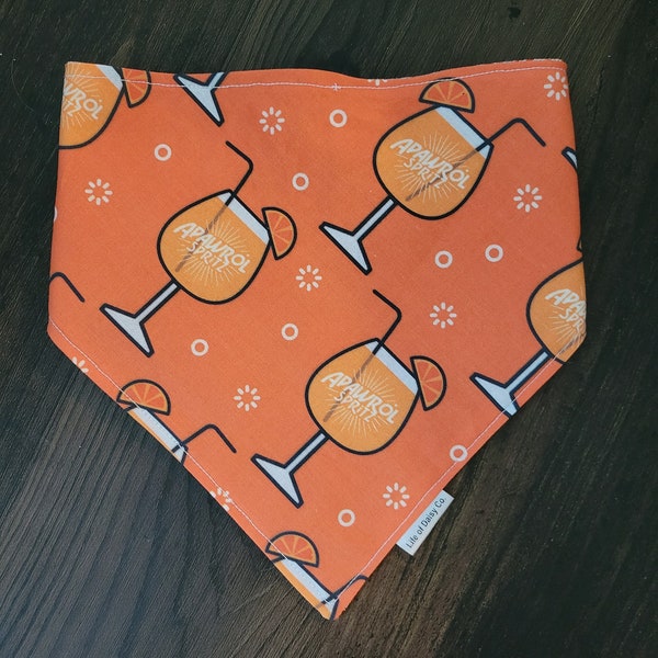 Aperol Spritz orange drinks reversible dog bandana with snap buttons