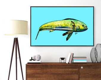 Aloha Mahi- Mahi Mahi Fish Modern Hawaii Style Original Art- Print, Framed Print, or Canvas Giclee