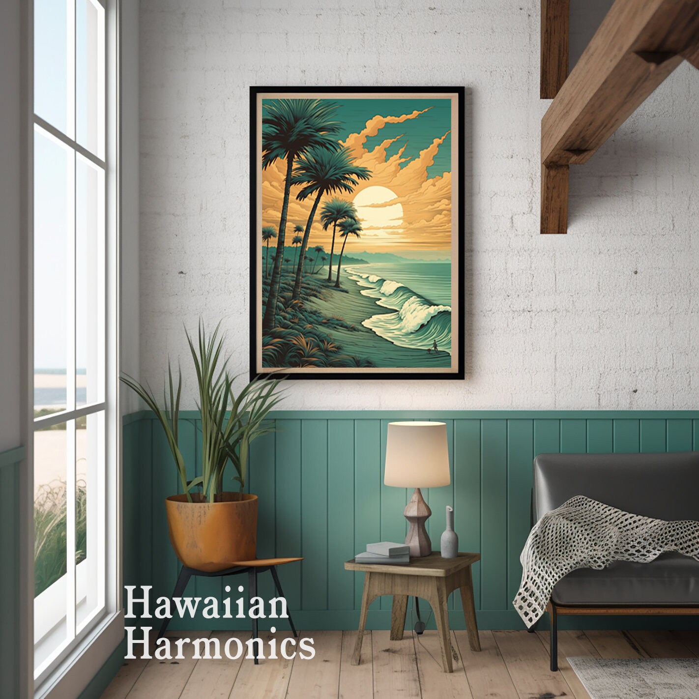 Hawaii Island Sunset Art Print, Beach Decor, Boho Wall Art, Modern ...