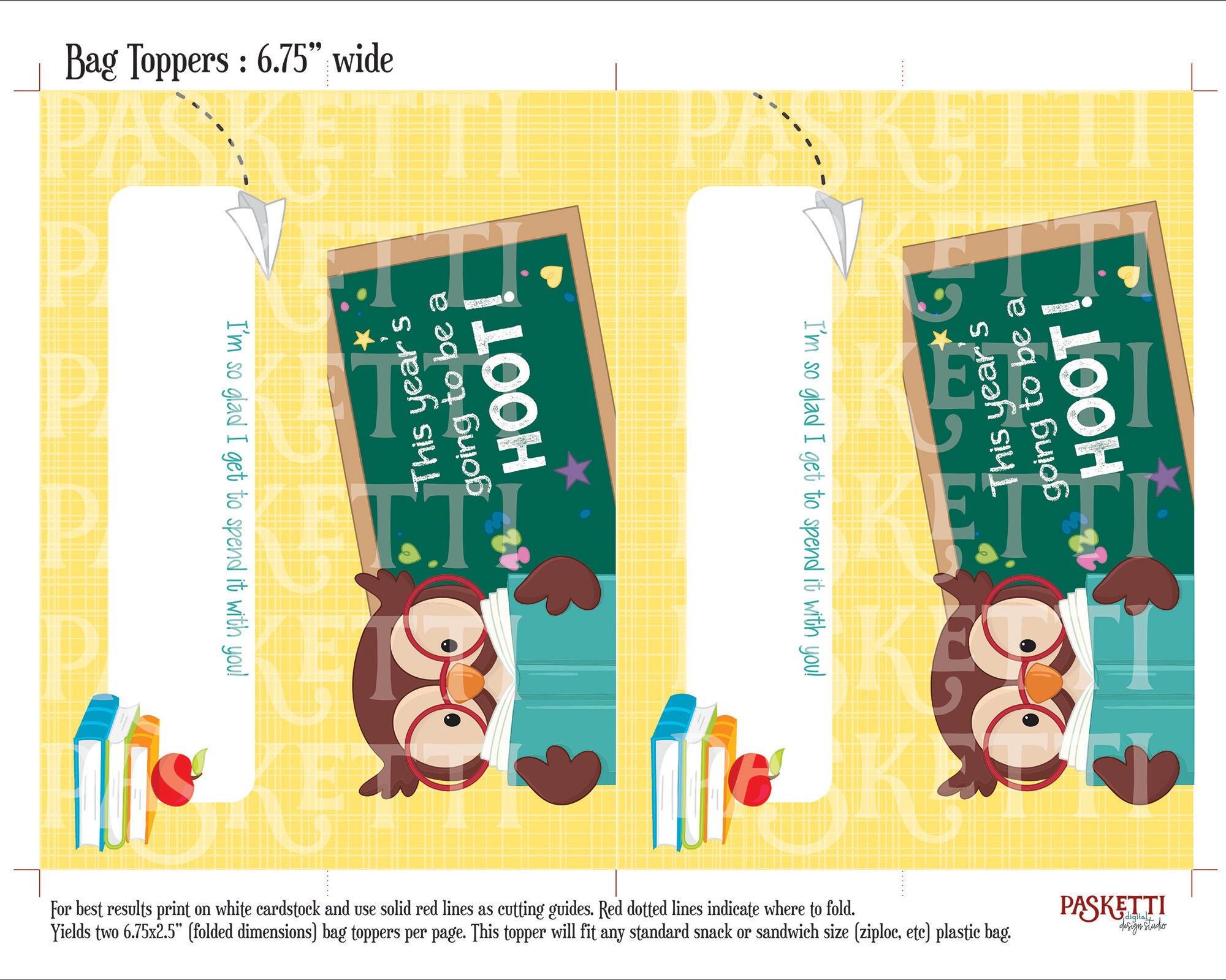 Printable OWL Bag Topper INSTANT DOWNLOAD : Hoot Back to - Etsy