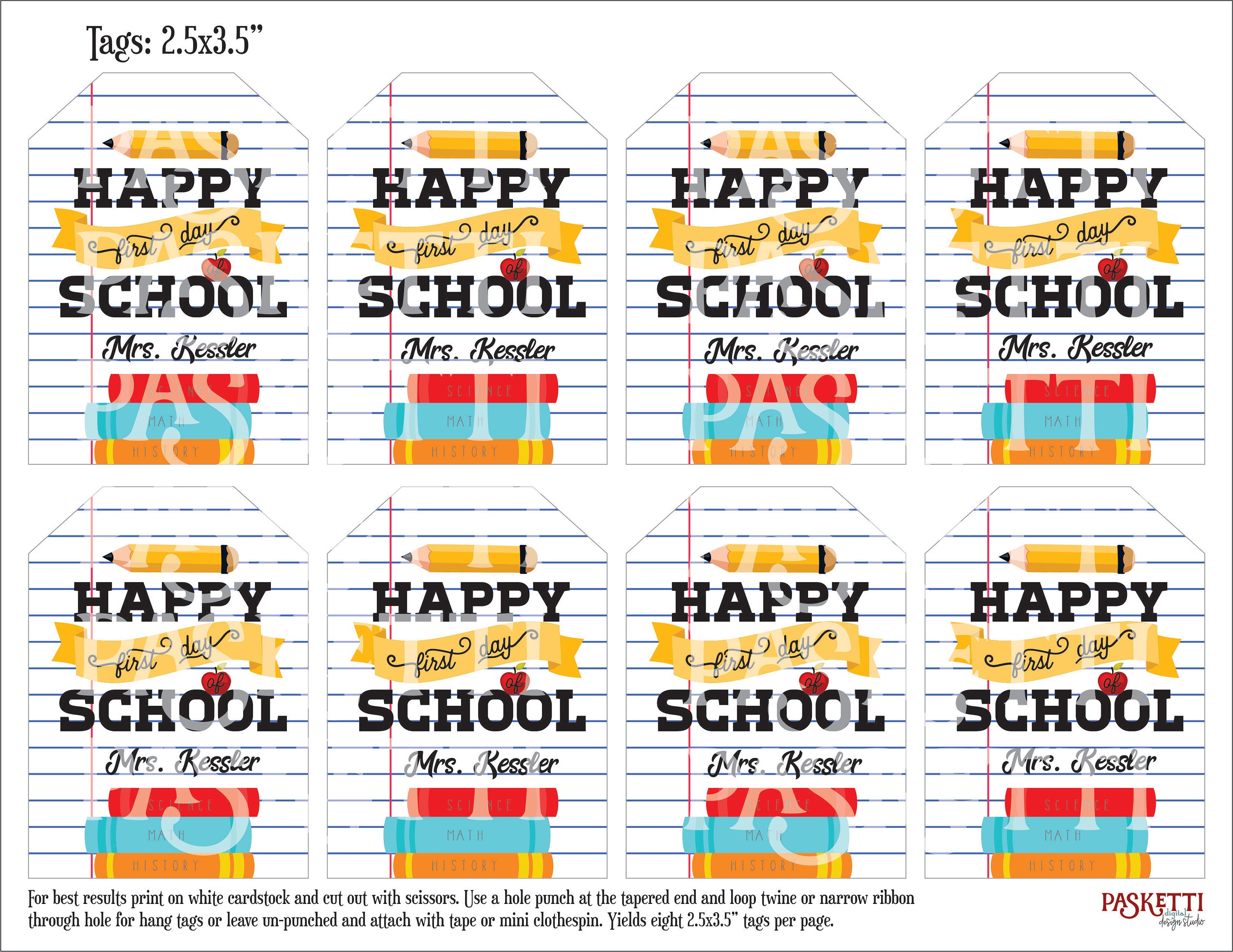 PERSONALIZED Printable FIRST DAY of School Gift Tags : Back to School ...