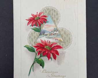 Old Vintage Christmas Greeting Postcard, 1c Stamp