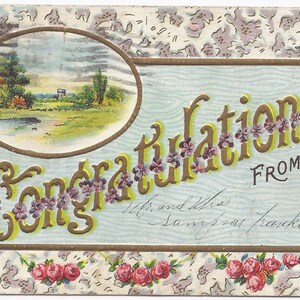 Vintage carte postale ancienne, félicitations, 1909, c 1 timbre