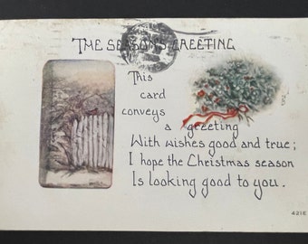 Old Vintage Christmas Greeting Postcard - 1c Stamp, 1915