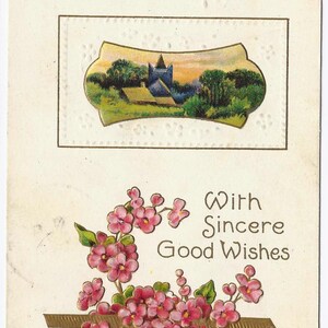 Cartão postal vintage antigo, flores cor de rosa, selo 1c, Nova York