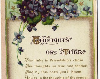 Old Vintage Postcard, Blue Flowers, Poem, Poetry
