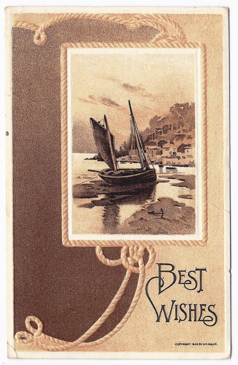 1910 Old Vintage Postcard, Boat, Saiboat, Nautical, 1c US Stamp, Galax, Esmond